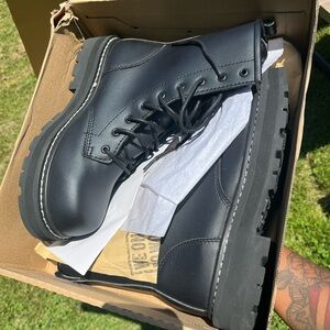 Avenger Chunky Black Vegan Boots with Safety Toe